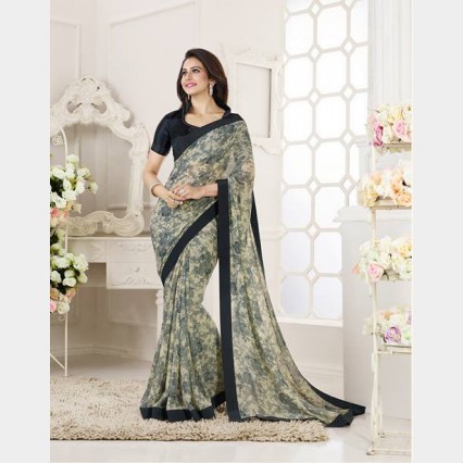 Vinay’s soft Printed Georgette Sharee with embroidered blouse piece  